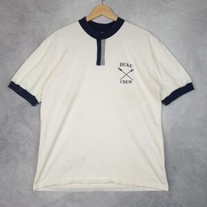 Vintage Duke Blue Devils Shirt Mens Large White Navy Henley Rowing Crew USA
